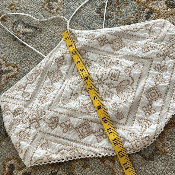 Anthropologie Boho Embroidered Neutral Coastal Festival Halter Crop Top Sz 12 - Picture 10 of 12
